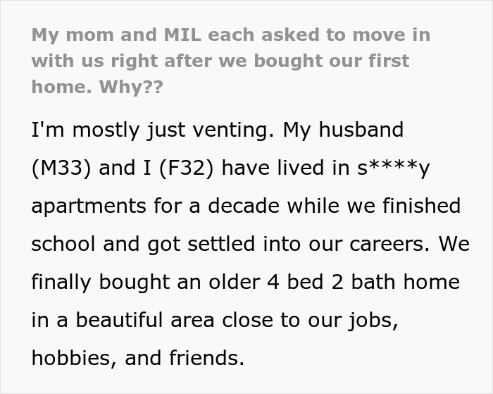 Couple Finally Buys Their Dream Home, Both Moms Immediately Want To Move In