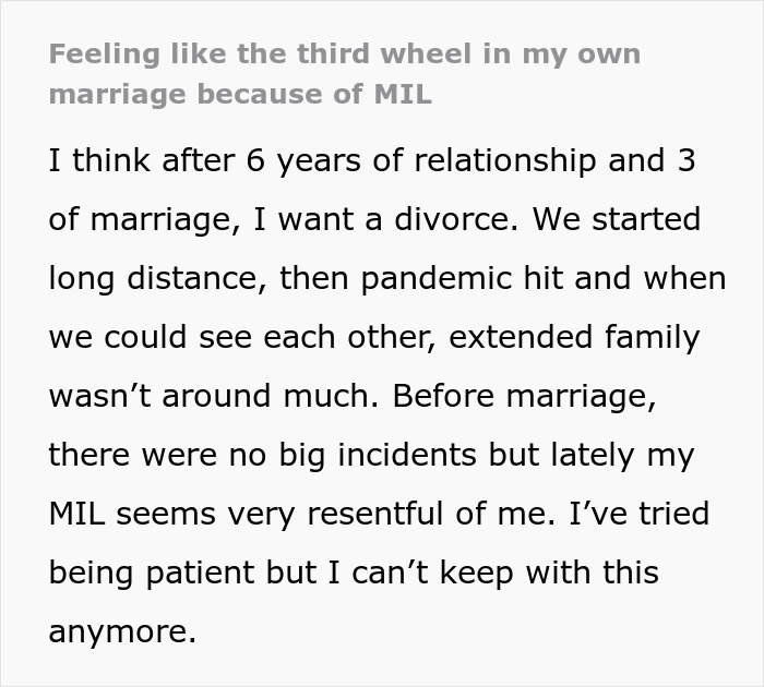 Woman Starts Feeling Like The Third Wheel In Her Own Marriage, MIL Is Only Part Of The Problem