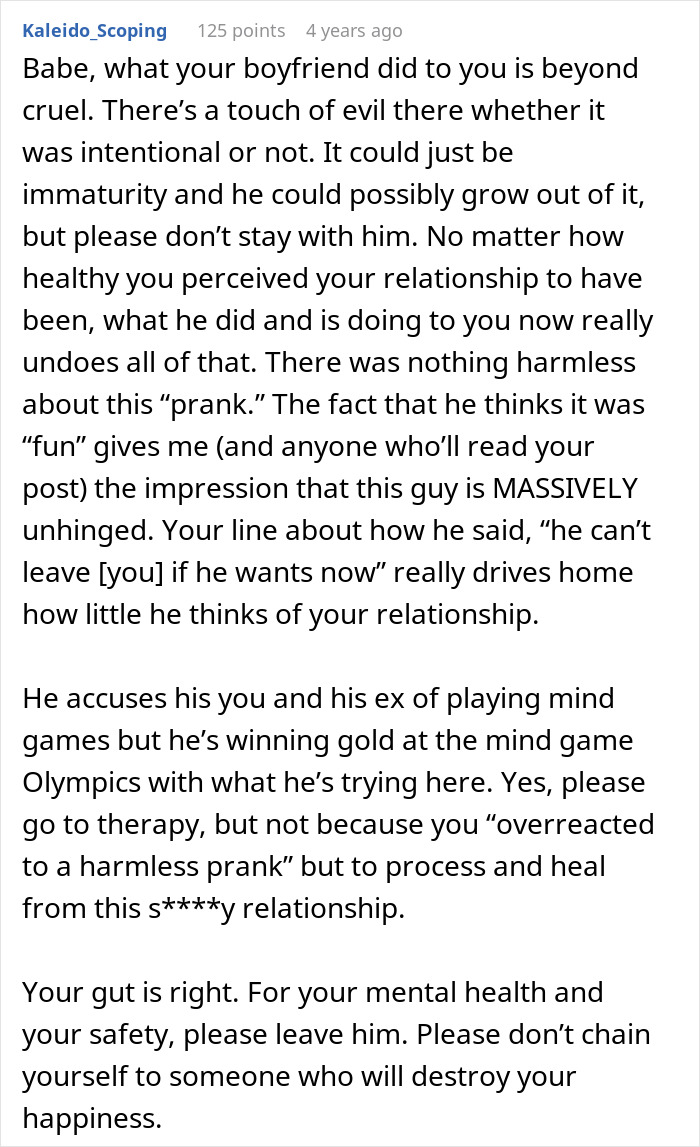Boyfriend Pulls A Cruel “Prank,” Then Blames Girlfriend For How She Reacted Boyfriend Pulls A Cruel “Prank,” Then Blames Girlfriend For How She Reacted