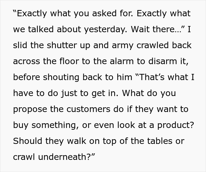 Boss Can’t Get That His Stupid Idea Will Actually Physically Prevent Customers From Entering The Store Boss Can’t Get That His Stupid Idea Will Actually Physically Prevent Customers From Entering The Store