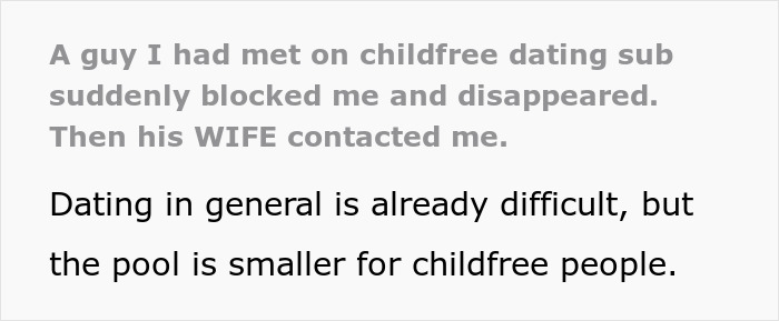 Woman Learns Guy She Met On Childfree Dating Sub Is Seeing 3 Other Ladies And Cheating On His Wife