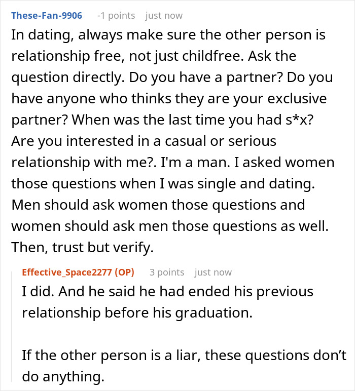 Woman Learns Guy She Met On Childfree Dating Sub Is Seeing 3 Other Ladies And Cheating On His Wife