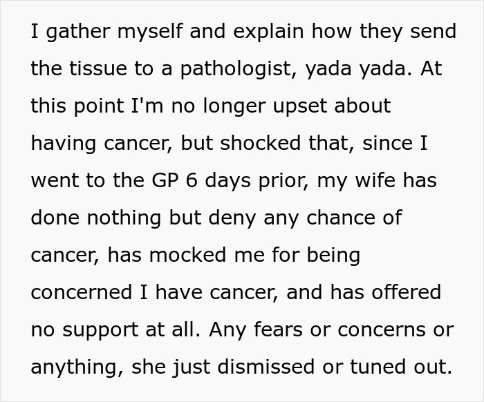 Guy Horrified As His Cancer Has No Effect On Postpartum Wife Who Still Expects Him To Slog At Home