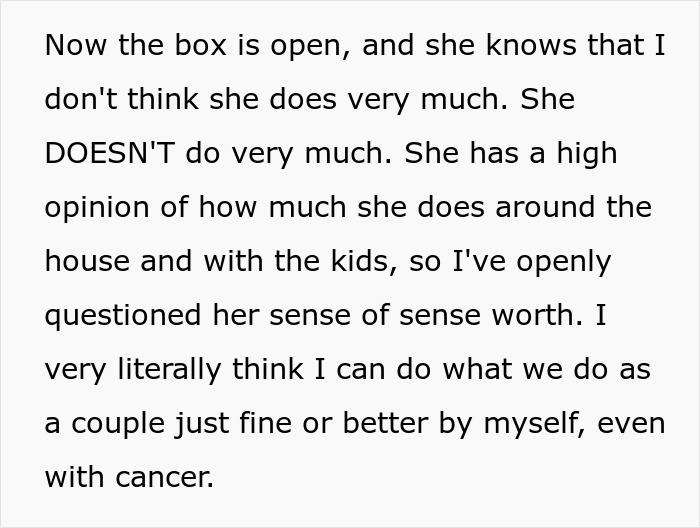 Guy Horrified As His Cancer Has No Effect On Postpartum Wife Who Still Expects Him To Slog At Home