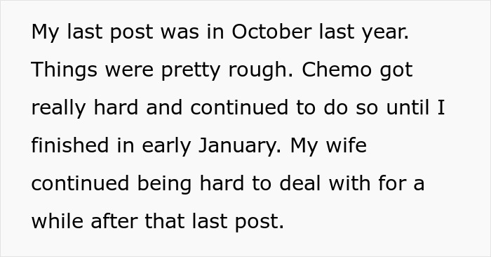 Guy Horrified As His Cancer Has No Effect On Postpartum Wife Who Still Expects Him To Slog At Home