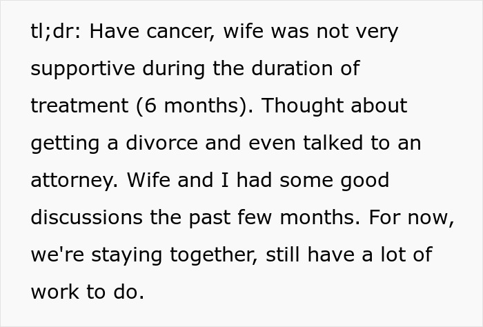 Guy Horrified As His Cancer Has No Effect On Postpartum Wife Who Still Expects Him To Slog At Home