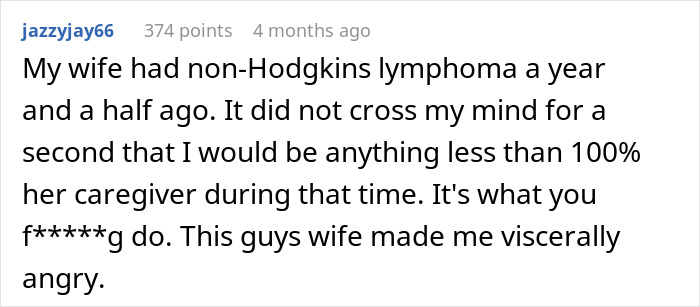 Guy Horrified As His Cancer Has No Effect On Postpartum Wife Who Still Expects Him To Slog At Home