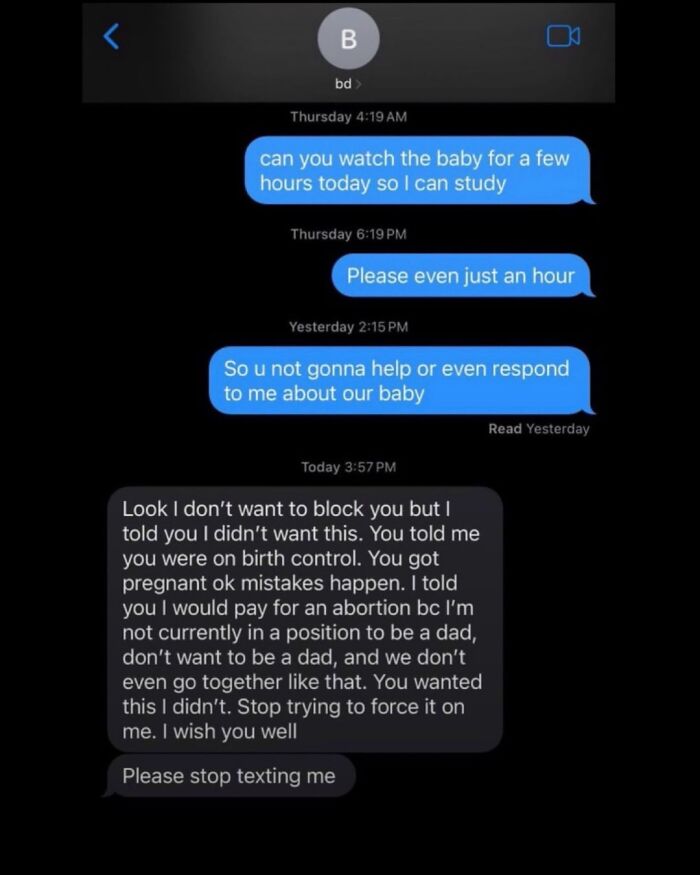 Woman Asks Baby&rsquo;s Dad For 1 Hour Of Childcare Help, He Texts Back Saying He&rsquo;s Not Interested