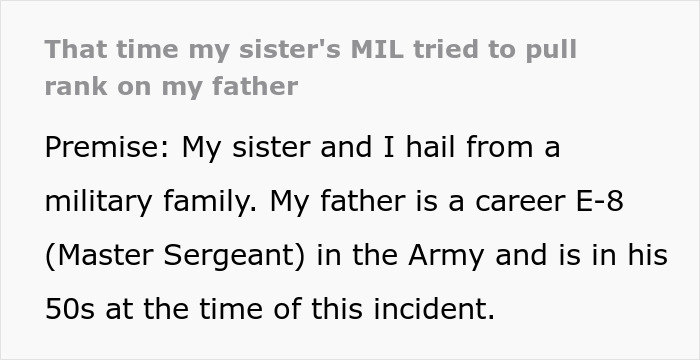 MIL Tries To Pull Rank On Bride’s Dad Using Her Lieutenant Son, Gets Shut Down By His Captain Son
