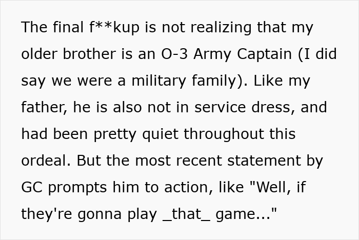 MIL Tries To Pull Rank On Bride’s Dad Using Her Lieutenant Son, Gets Shut Down By His Captain Son