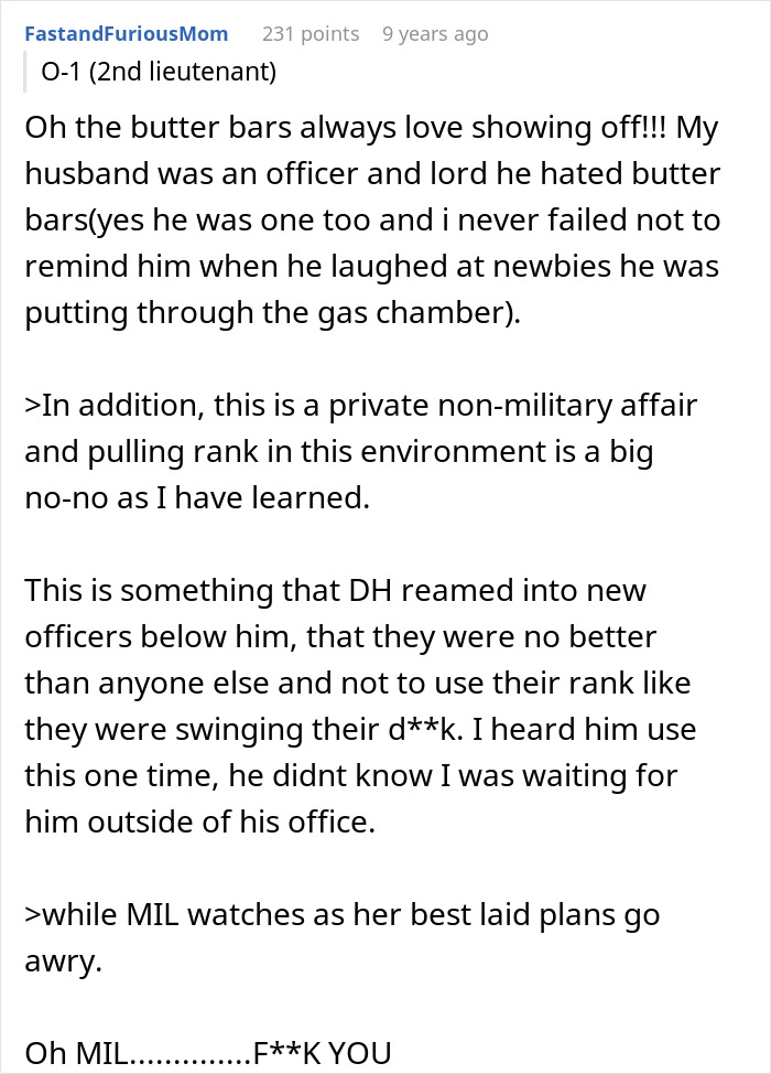 MIL Tries To Pull Rank On Bride’s Dad Using Her Lieutenant Son, Gets Shut Down By His Captain Son