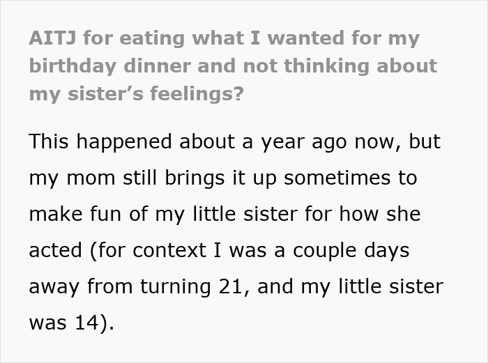 Woman&rsquo;s Birthday Dinner Turns Into A Disaster After Her Teen Sister Starts Crying Over The Food
