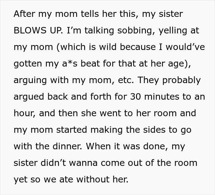 Woman&rsquo;s Birthday Dinner Turns Into A Disaster After Her Teen Sister Starts Crying Over The Food