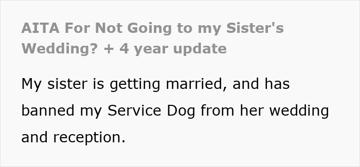 Bride Bans Anxious Sibling’s Service Dog From Wedding, Sibling Decides To Boycott The Event Instead