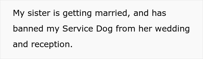 Bride Bans Anxious Sibling’s Service Dog From Wedding, Sibling Decides To Boycott The Event Instead