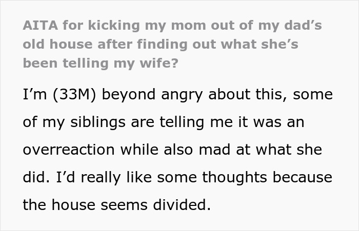 Man Refuses To House His Mom After Learning She Secretly Harassed His Wife Over Her Past Trauma