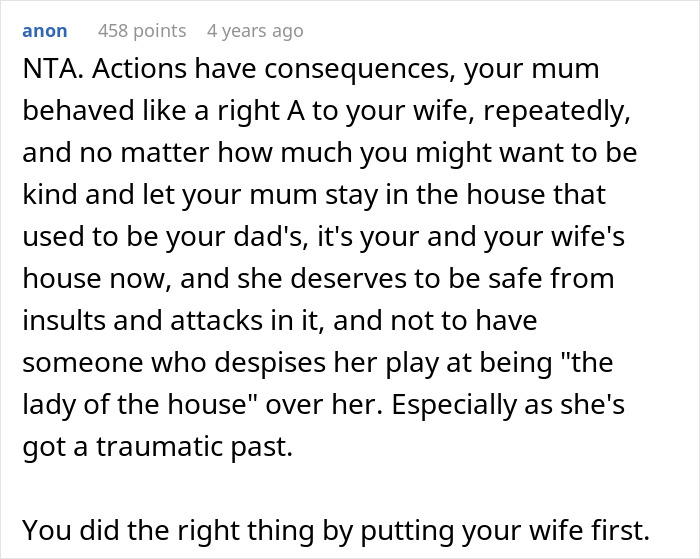 Man Refuses To House His Mom After Learning She Secretly Harassed His Wife Over Her Past Trauma