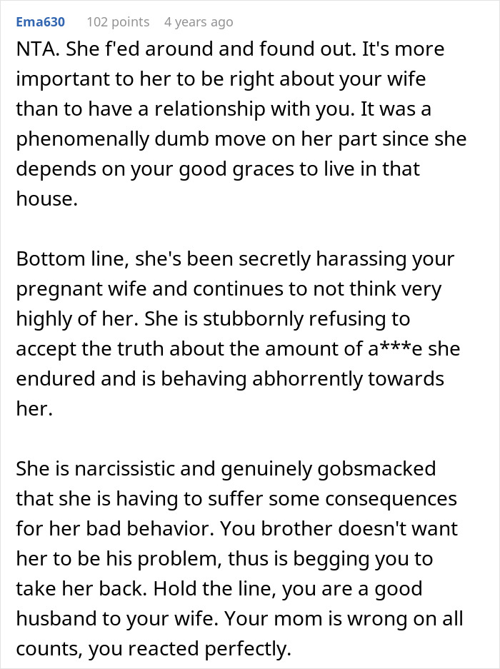 Man Refuses To House His Mom After Learning She Secretly Harassed His Wife Over Her Past Trauma