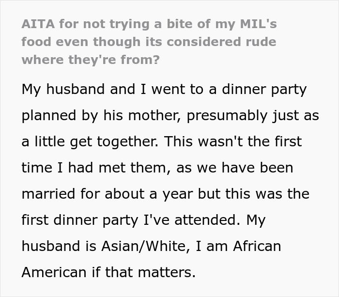 Woman Refuses To Eat At MIL’s Home: “I Don’t Just Eat Anyone’s Cooking”
