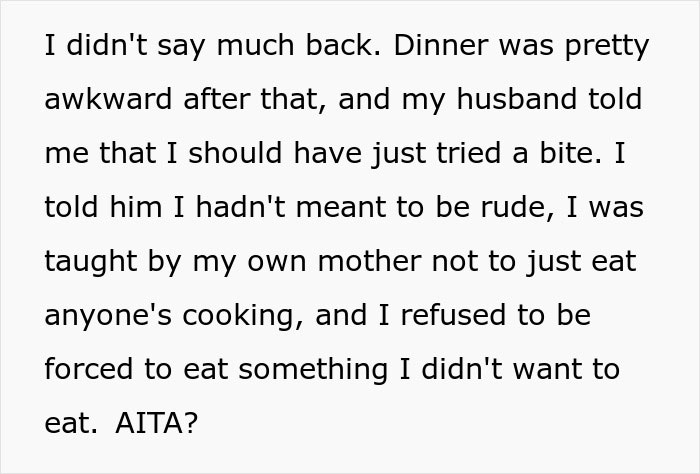 Woman Refuses To Eat At MIL’s Home: “I Don’t Just Eat Anyone’s Cooking”