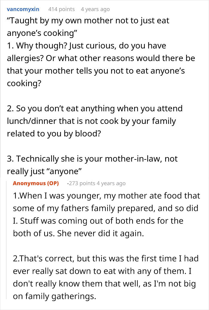 Woman Refuses To Eat At MIL’s Home: “I Don’t Just Eat Anyone’s Cooking”