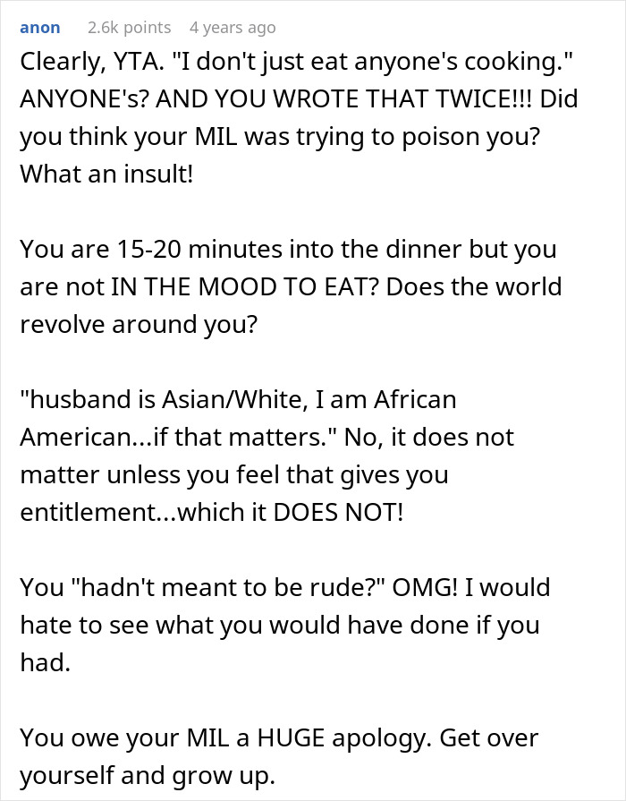 Woman Refuses To Eat At MIL’s Home: “I Don’t Just Eat Anyone’s Cooking”