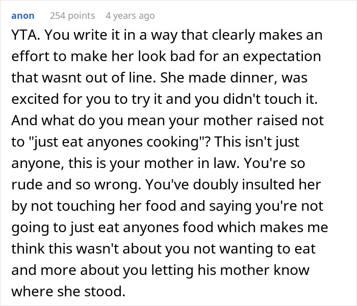 Woman Refuses To Eat At MIL’s Home: “I Don’t Just Eat Anyone’s Cooking”