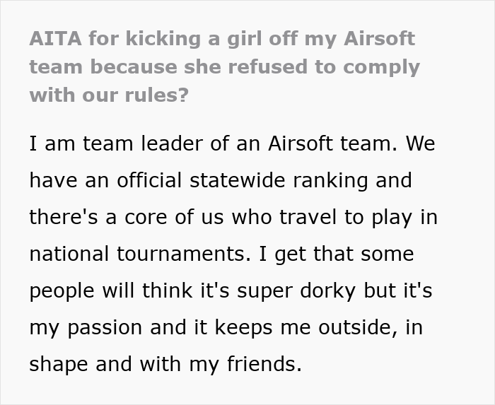 Airsoft Leader Boots Woman For Ignoring Dress Code, Learns She Was Lining Up Sponsors For The Squad Airsoft Leader Boots Woman For Ignoring Dress Code, Learns She Was Lining Up Sponsors For The Squad