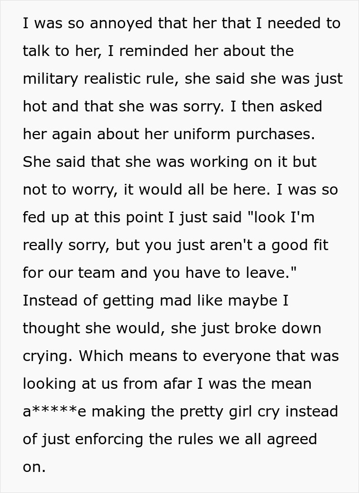 Airsoft Leader Boots Woman For Ignoring Dress Code, Learns She Was Lining Up Sponsors For The Squad Airsoft Leader Boots Woman For Ignoring Dress Code, Learns She Was Lining Up Sponsors For The Squad