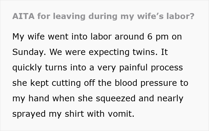 Husband Complains About Wife Squeezing His Hand Too Hard During Labor, Leaves To Get Some Rest Husband Complains About Wife Squeezing His Hand Too Hard During Labor, Leaves To Get Some Rest