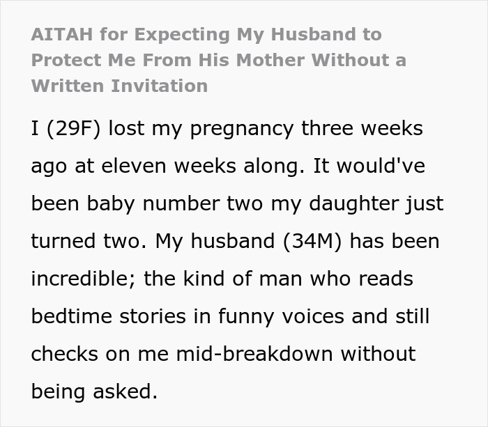 Wife Sets “Nobody Comes Over” Rule After Miscarriage, Hubby Thinks It Doesn’t Apply To His Mommy Wife Sets “Nobody Comes Over” Rule After Miscarriage, Hubby Thinks It Doesn’t Apply To His Mommy