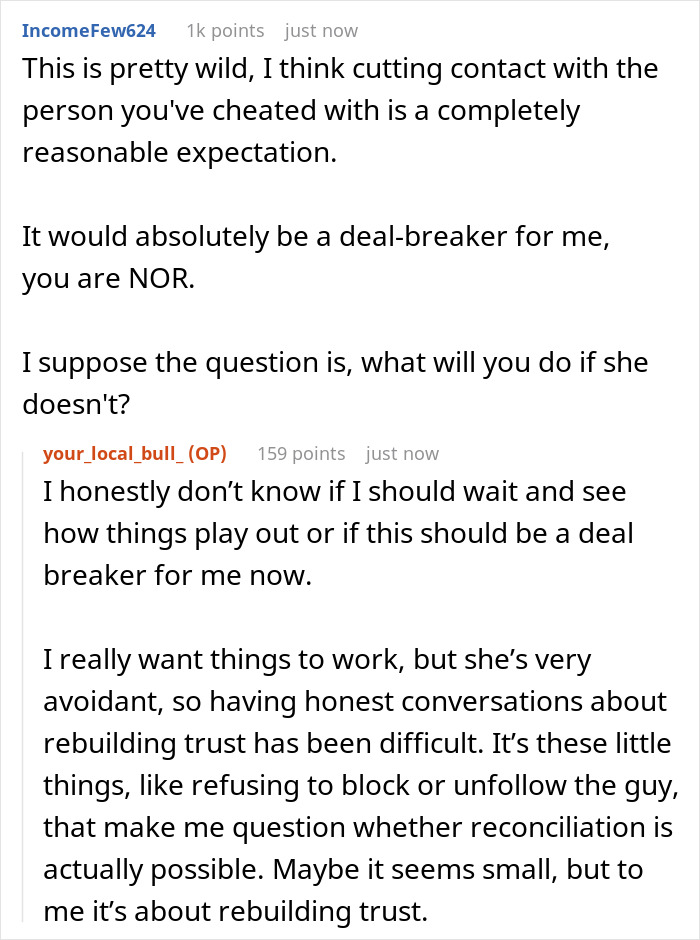 Cheating Wife Says The Affair Is Over, But Refuses To Cut Contact With The Other Man Anyway Cheating Wife Says The Affair Is Over, But Refuses To Cut Contact With The Other Man Anyway