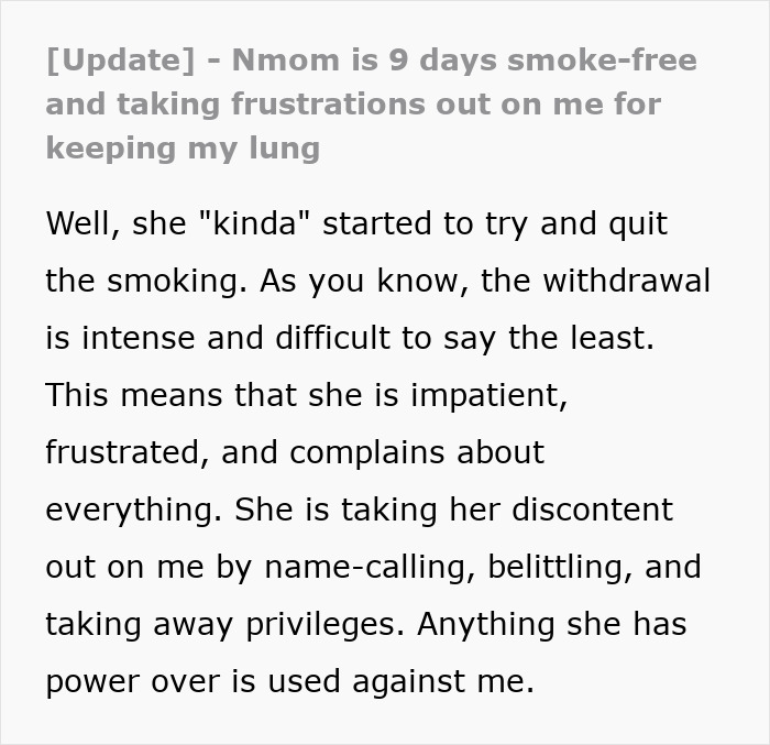 Teen’s Life Is A Mess After He Refuses To Donate His Lung To His Mom And She Feels Her End Nearing Teen’s Life Is A Mess After He Refuses To Donate His Lung To His Mom And She Feels Her End Nearing