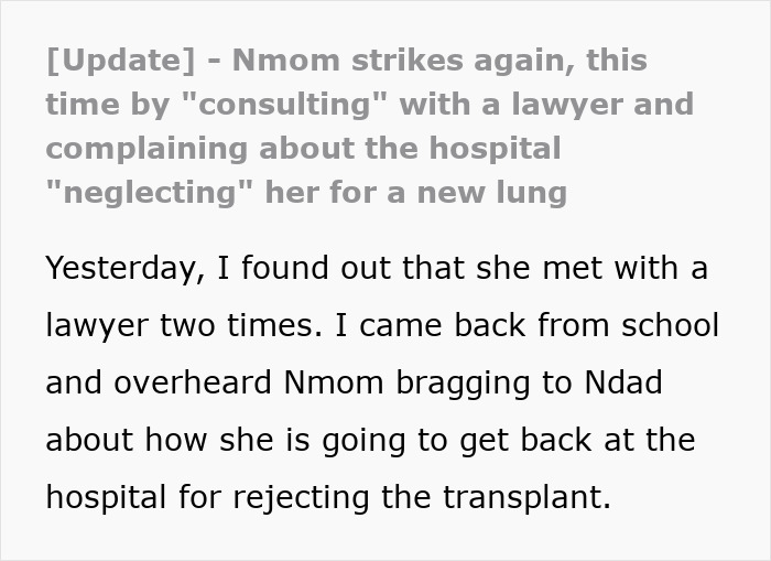 Teen’s Life Is A Mess After He Refuses To Donate His Lung To His Mom And She Feels Her End Nearing Teen’s Life Is A Mess After He Refuses To Donate His Lung To His Mom And She Feels Her End Nearing
