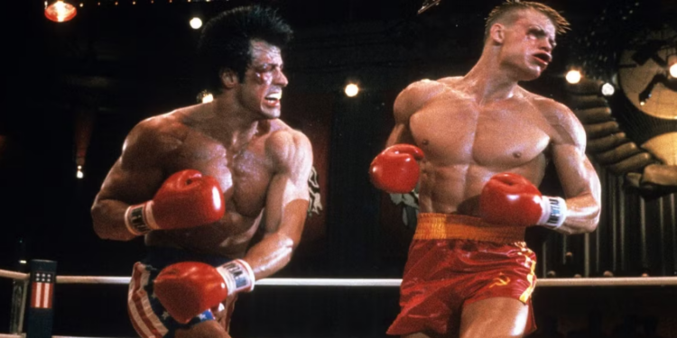 Sylvester Stallone and Dolph Lundgren in Rocky IV (1985)