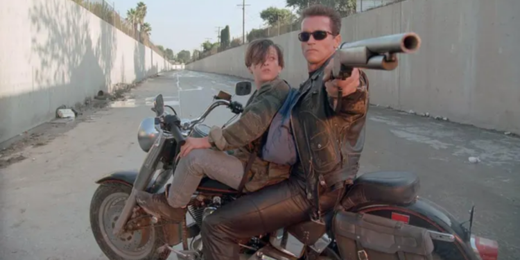 Arnold Schwarzenegger and Edward Furlong in Terminator 2: Judgement Day (1991) Arnold Schwarzenegger and Edward Furlong in Terminator 2: Judgement Day (1991)