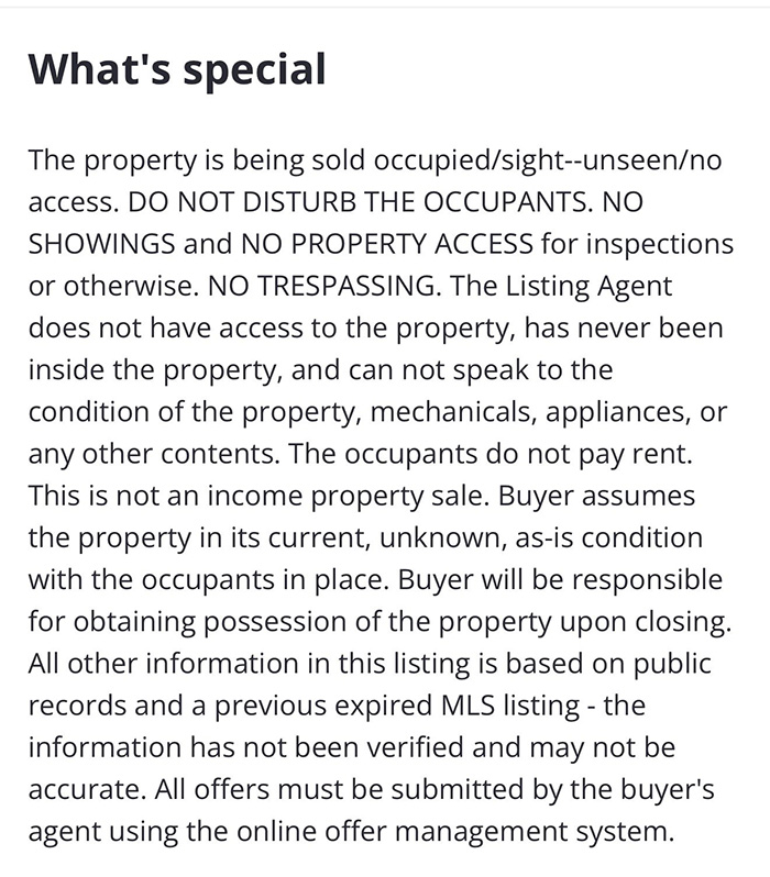 “Unreal” Zillow Listing Goes Viral For Saying Buyer Must Remove The Woman Currently Living There “Unreal” Zillow Listing Goes Viral For Saying Buyer Must Remove The Woman Currently Living There