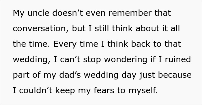 15YO Opens Up About Fearing Her New Stepmom, Uncle Turns Her Confession Into A Wedding Day Meltdown 15YO Opens Up About Fearing Her New Stepmom, Uncle Turns Her Confession Into A Wedding Day Meltdown