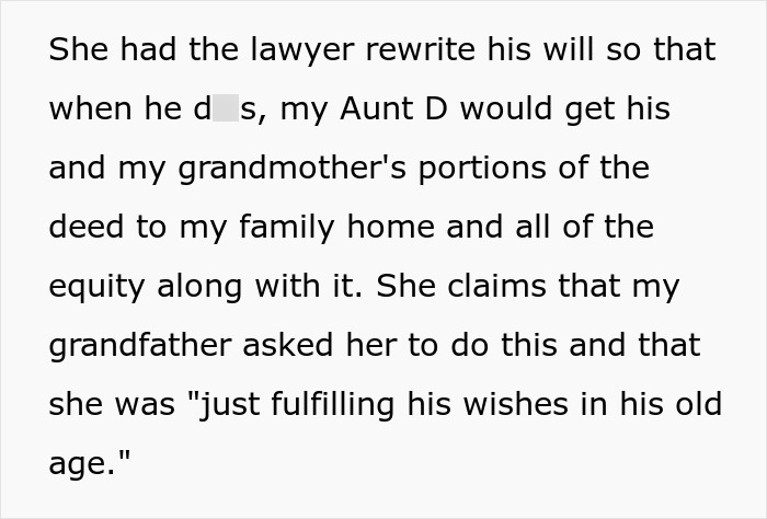 Woman Bans Aunt Who Secretly Changed Grandpa’s Will From Her Wedding, Grandma Calls Her Unforgiving Woman Bans Aunt Who Secretly Changed Grandpa’s Will From Her Wedding, Grandma Calls Her Unforgiving