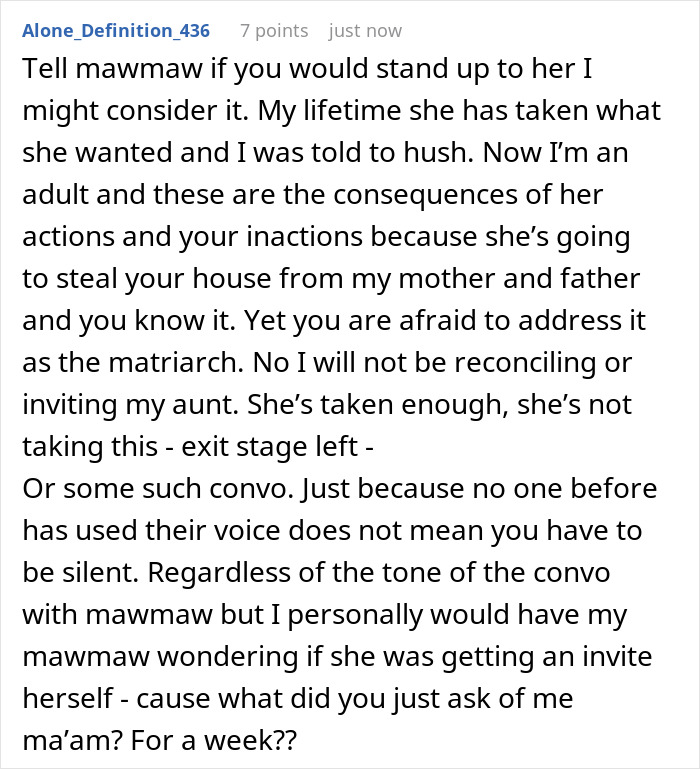 Woman Bans Aunt Who Secretly Changed Grandpa’s Will From Her Wedding, Grandma Calls Her Unforgiving Woman Bans Aunt Who Secretly Changed Grandpa’s Will From Her Wedding, Grandma Calls Her Unforgiving