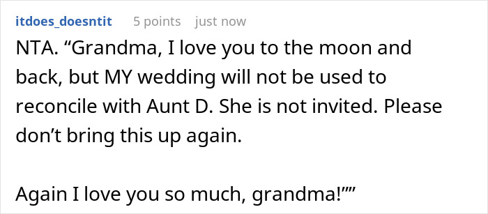 Woman Bans Aunt Who Secretly Changed Grandpa’s Will From Her Wedding, Grandma Calls Her Unforgiving Woman Bans Aunt Who Secretly Changed Grandpa’s Will From Her Wedding, Grandma Calls Her Unforgiving