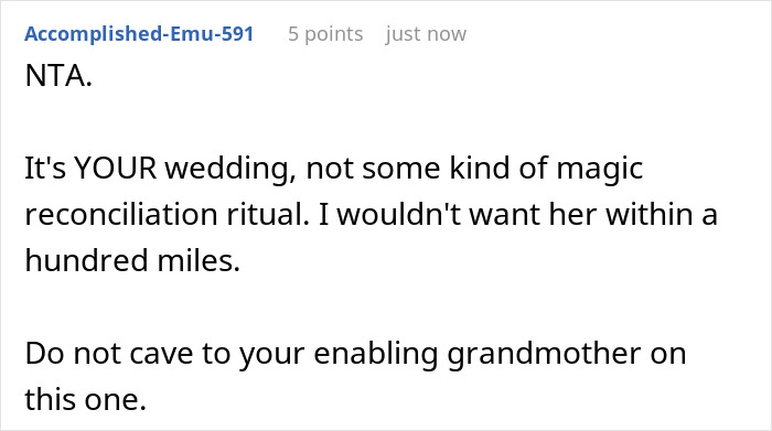 Woman Bans Aunt Who Secretly Changed Grandpa’s Will From Her Wedding, Grandma Calls Her Unforgiving Woman Bans Aunt Who Secretly Changed Grandpa’s Will From Her Wedding, Grandma Calls Her Unforgiving