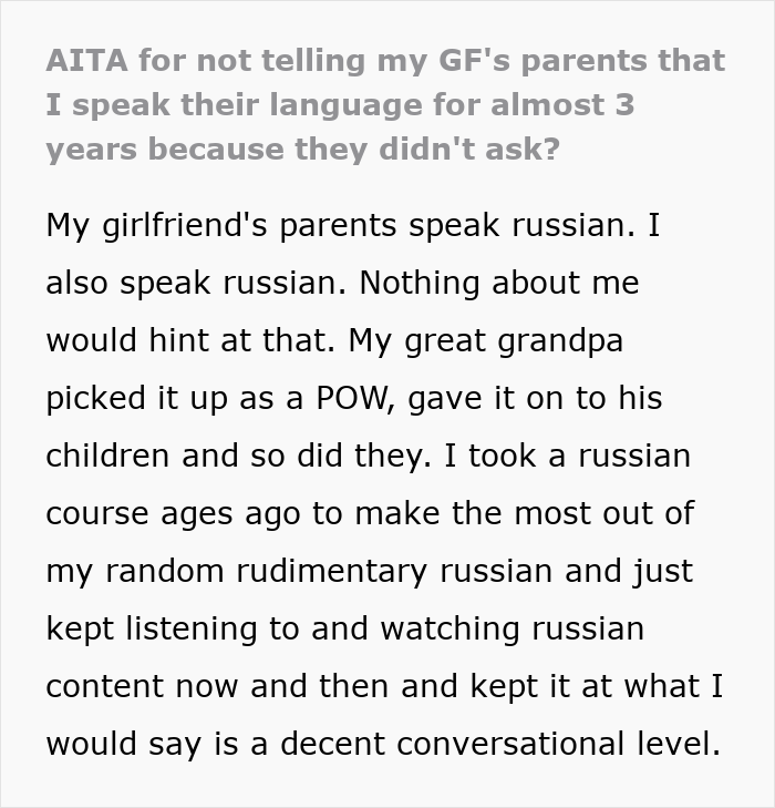 Guy’s Accidental Russian Reveal Leaves GF’s Parents Feeling Like He Was Hiding A Major Secret Guy’s Accidental Russian Reveal Leaves GF’s Parents Feeling Like He Was Hiding A Major Secret