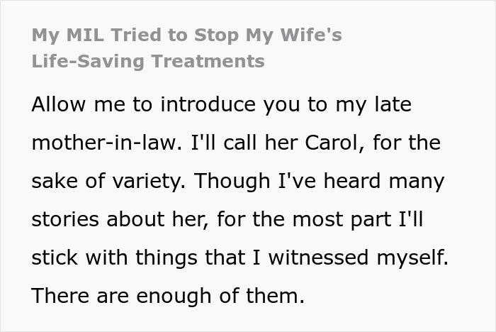 MIL Insults Husband For Letting His Very Sick Wife Trust Doctors Instead Of Relying On Her Cryptic Cures MIL Insults Husband For Letting His Very Sick Wife Trust Doctors Instead Of Relying On Her Cryptic Cures