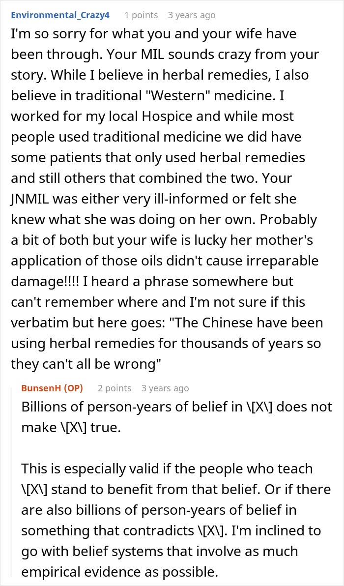 MIL Insults Husband For Letting His Very Sick Wife Trust Doctors Instead Of Relying On Her Cryptic Cures MIL Insults Husband For Letting His Very Sick Wife Trust Doctors Instead Of Relying On Her Cryptic Cures