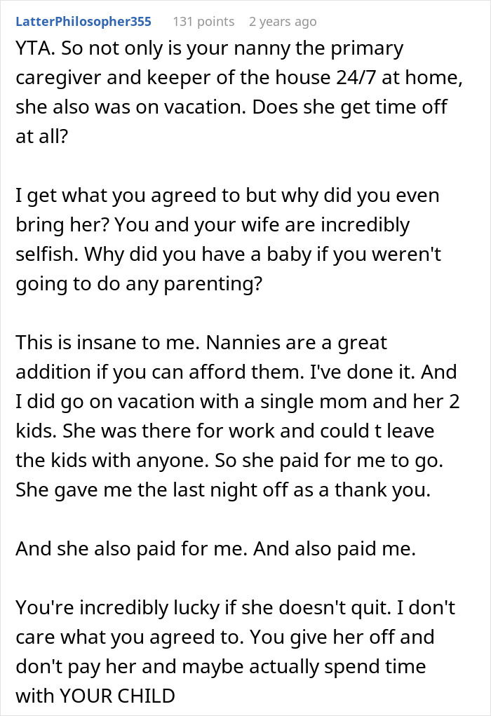 Man Thinks He’s In The Right Just Because He Pays His Nanny More, Internet Gives Him A Reality Check Man Thinks He’s In The Right Just Because He Pays His Nanny More, Internet Gives Him A Reality Check