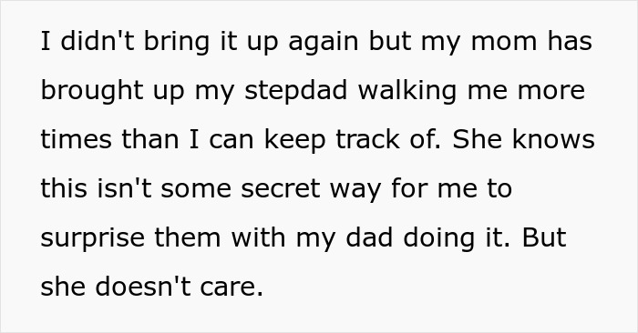 Bride Says Neither Her Dad Nor Stepdad Should Walk Her Down The Aisle, Mom Calls It Disrespectful Bride Says Neither Her Dad Nor Stepdad Should Walk Her Down The Aisle, Mom Calls It Disrespectful