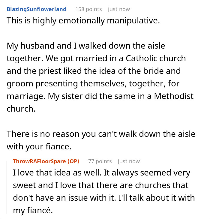 Bride Says Neither Her Dad Nor Stepdad Should Walk Her Down The Aisle, Mom Calls It Disrespectful Bride Says Neither Her Dad Nor Stepdad Should Walk Her Down The Aisle, Mom Calls It Disrespectful