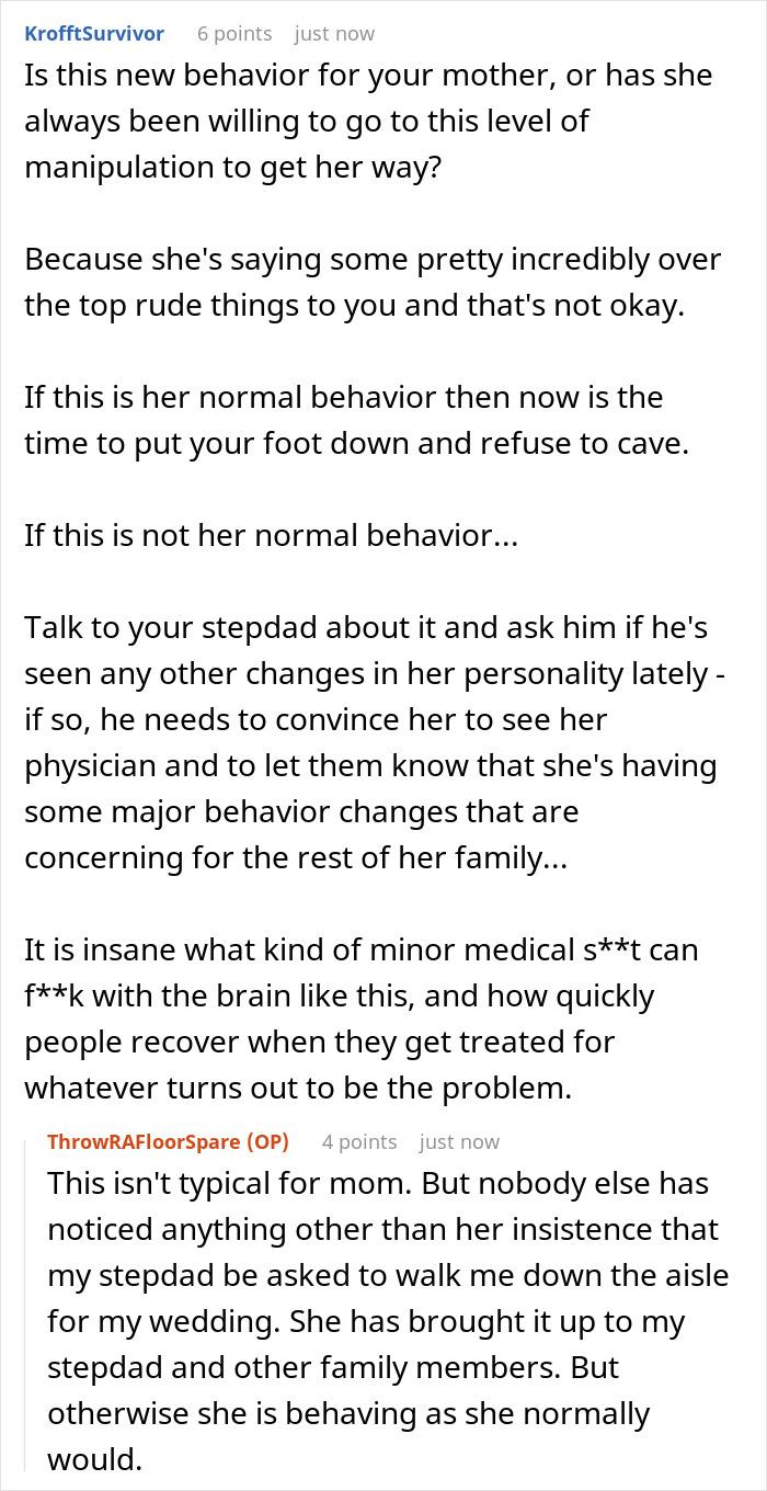 Bride Says Neither Her Dad Nor Stepdad Should Walk Her Down The Aisle, Mom Calls It Disrespectful Bride Says Neither Her Dad Nor Stepdad Should Walk Her Down The Aisle, Mom Calls It Disrespectful