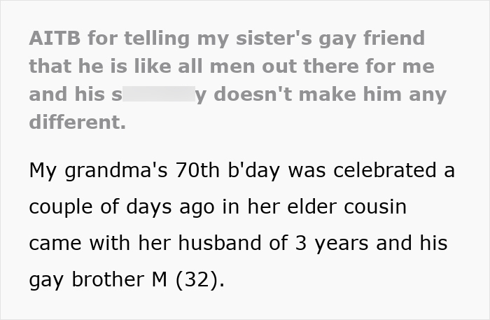 32YO Thinks That Being Gay Is His License To Be Rude To Bro’s In-Laws, Gets Snubbed By 17YO Cousin 32YO Thinks That Being Gay Is His License To Be Rude To Bro’s In-Laws, Gets Snubbed By 17YO Cousin